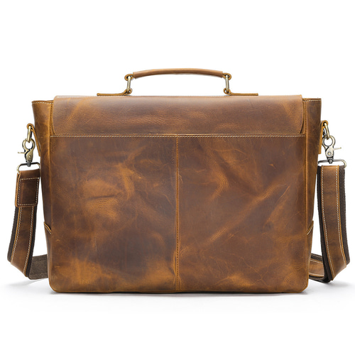 手作りの牛革レトロビジネスバッグ 本革の通勤用パソコンバッグ