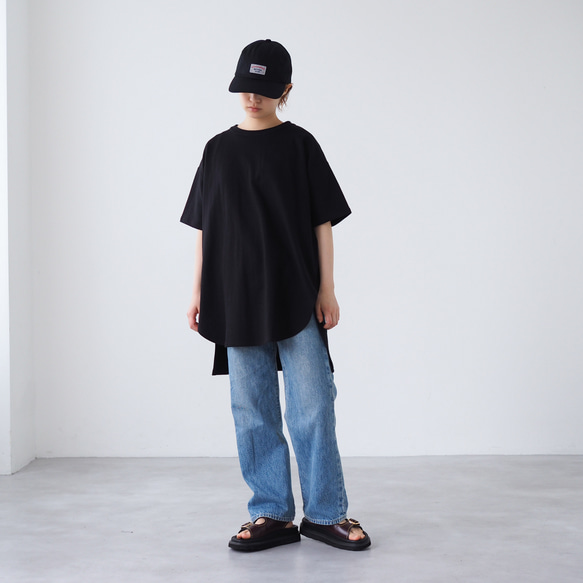 ロング丈 ゆるシルエットカットソー ブラック(半袖Tシャツ) 11枚目の画像