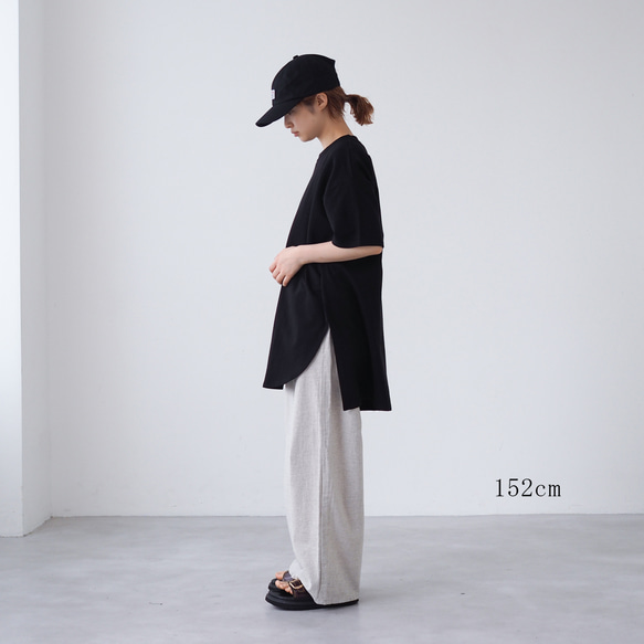 ロング丈 ゆるシルエットカットソー ブラック(半袖Tシャツ) 3枚目の画像