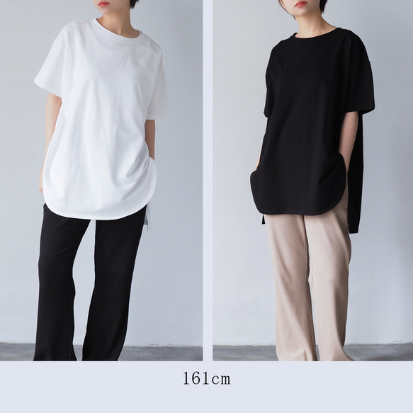 ロング丈 ゆるシルエットカットソー ブラック(半袖Tシャツ) 4枚目の画像