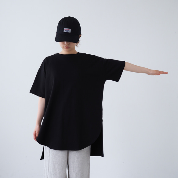 ロング丈 ゆるシルエットカットソー ブラック(半袖Tシャツ) 5枚目の画像