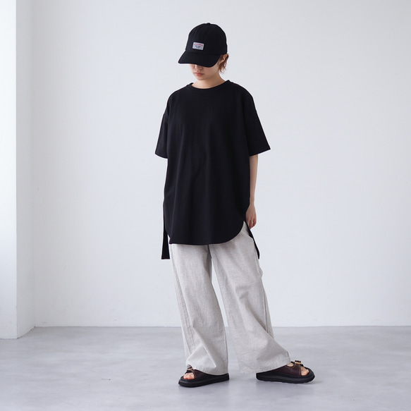ロング丈 ゆるシルエットカットソー ブラック(半袖Tシャツ) 2枚目の画像