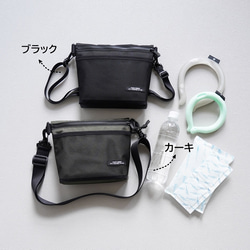 アイスリング 保冷バッグ（ブラック/カーキ）メッシュポケット付き 強撥水 ショルダーバッグ サコッシュ 運動会や旅行に 11枚目の画像
