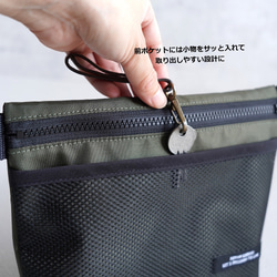 アイスリング 保冷バッグ（ブラック/カーキ）メッシュポケット付き 強撥水 ショルダーバッグ サコッシュ 運動会や旅行に 9枚目の画像