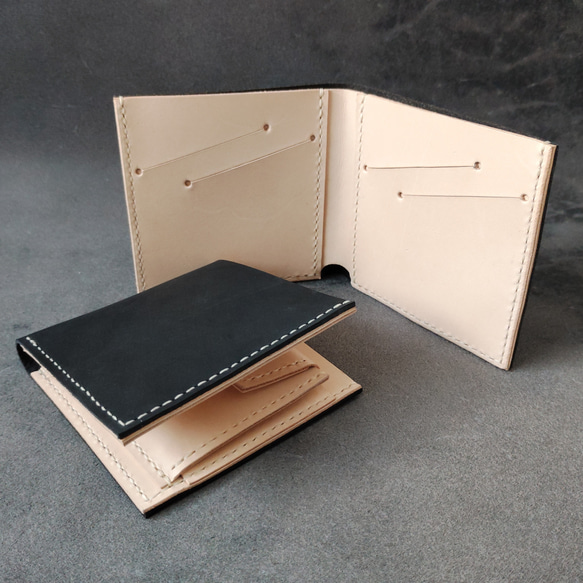 一点物】薄い二つ折り財布 ハンドメイド イタリアンレザー