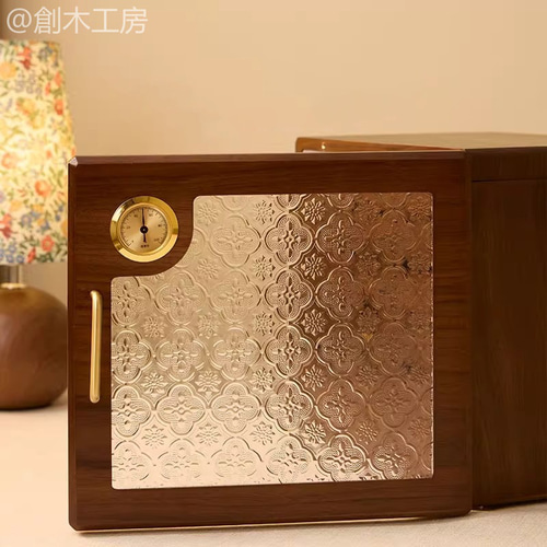 木製ジュエリーボックス 花柄グラス付き扉 大容量 アクセサリーケース