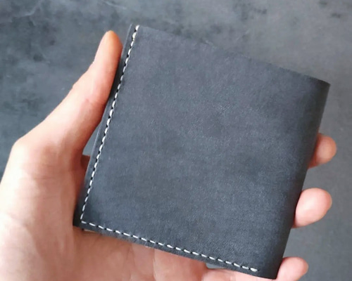 薄い二つ折り財布 ハンドメイド 姫路レザー ヌメ革 手縫い メンズ