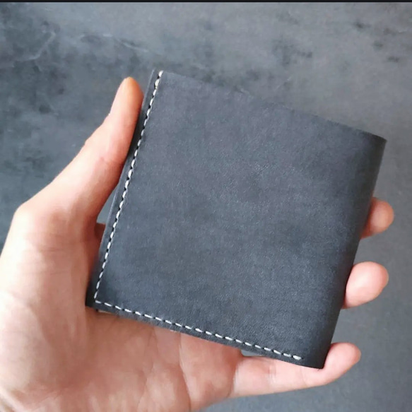 【スエードレザー】薄い二つ折り財布　ハンドメイド 手縫い プレゼント 薄い二つ折り財布 ハンドメイド 姫路レザー ヌメ革 手縫い メンズ