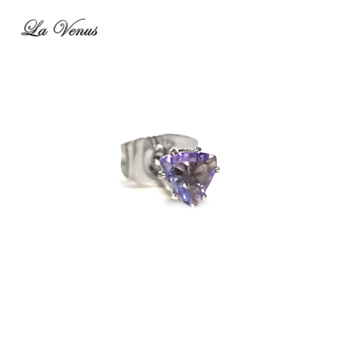 希少 天然 非加熱 タンザナイト 4mm トライアングル ピアス 片耳用