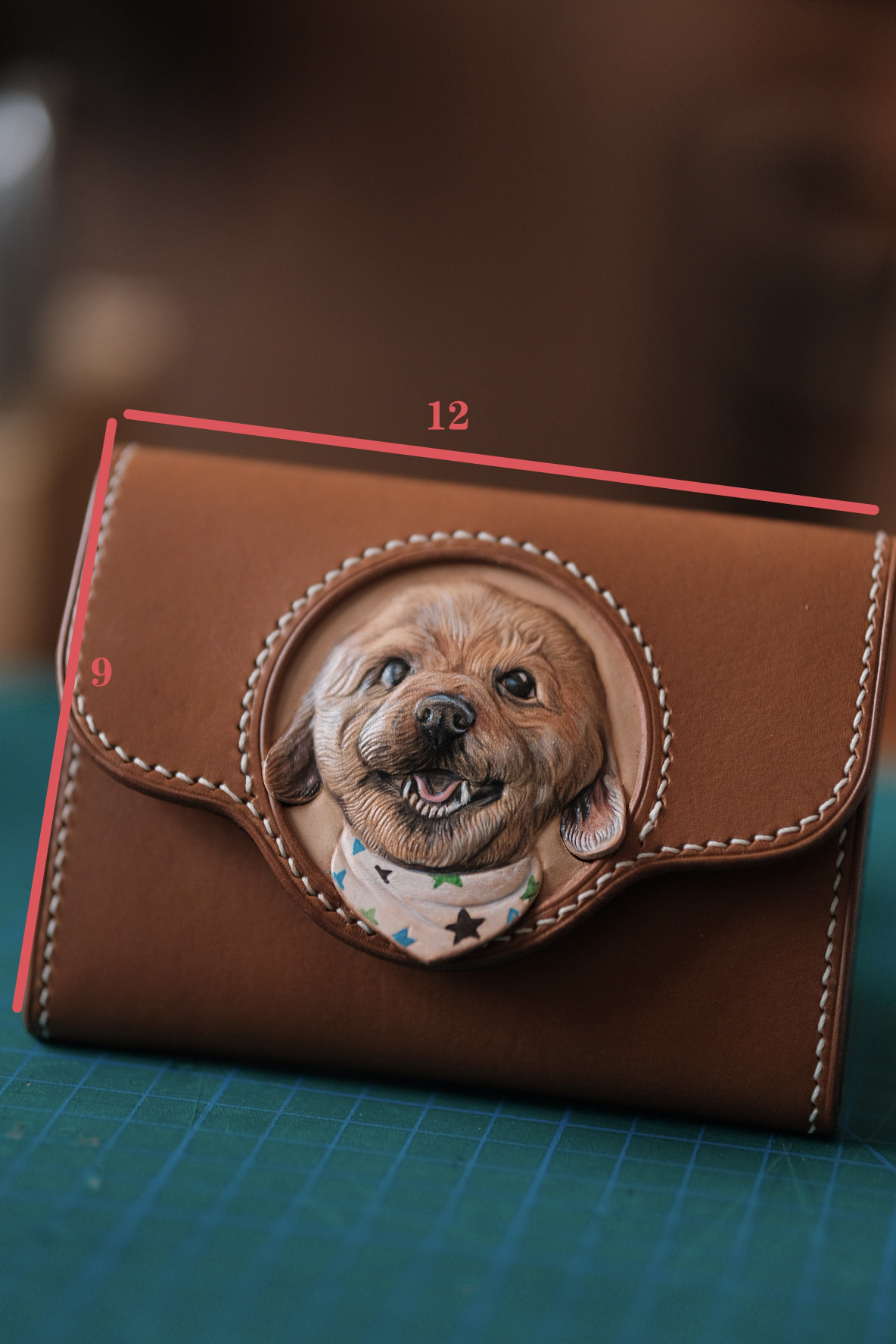 手彫り猫レザーウォレット・ハンドステッチ仕上げ