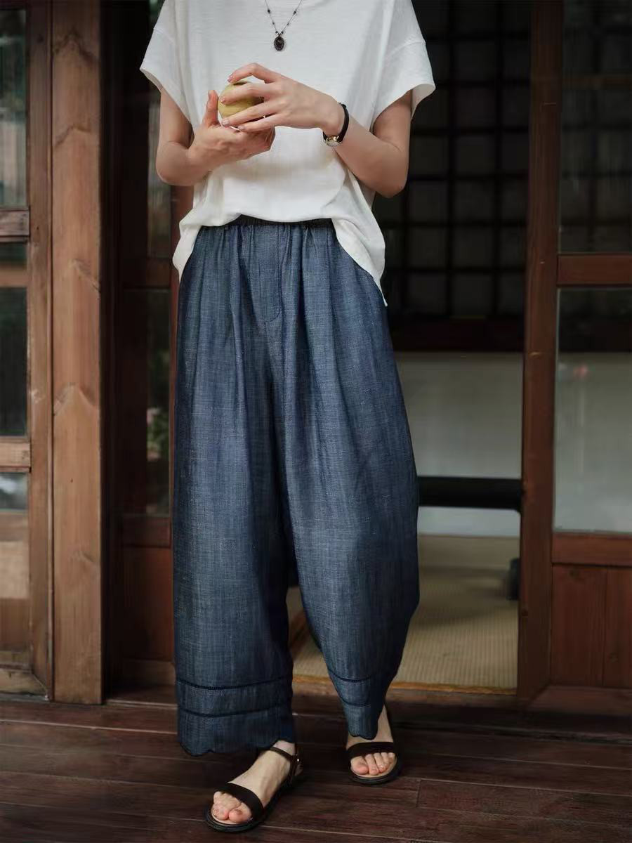 ロングパンツ　デニムパンツ　ワイドパンツ　テンセルリネン