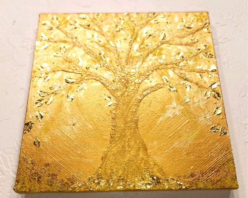 開運絵画　光の柱　金のなる木　お金　風水　引き寄せ　金運アップ　金箔　ゴールド 風水吉祥絵画◇金箔光金のなる木〜六芒星〜招財樹 ウェルカムゴールド