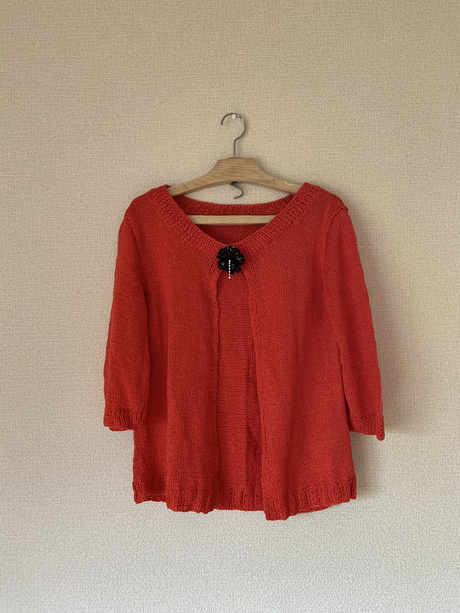 レッド☆８分丈カーディガン☆コットン＆ナイロン