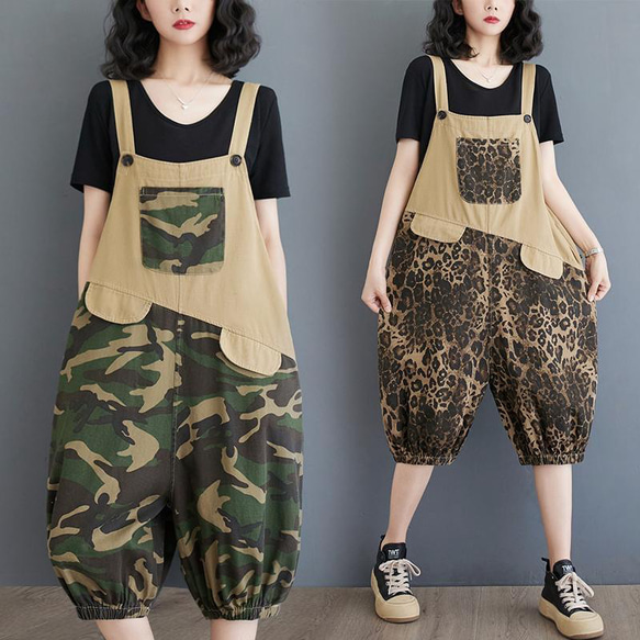 大きいサイズ サロペット　迷彩　ヒョウ柄　レディース 春夏　 新品 パンツ 大きいサイズ サロペット 迷彩 ヒョウ柄 レディース 春夏 新品