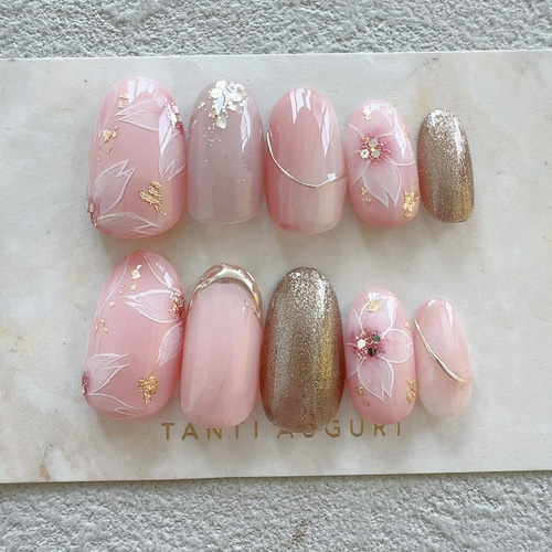 高級品 桜 ネイルチップ サクラ 花柄 ピンク色 春色 贅沢 入学式 卒業
