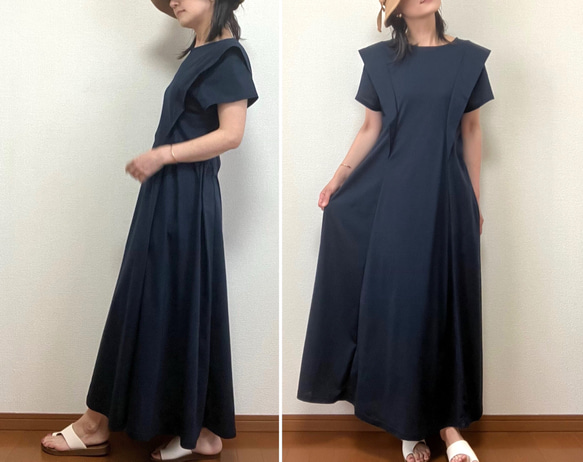 【全３色】Xラインワンピース〜風が描く美シルエット〜UVカット／ゆったり伸縮素材【着丈変更可】 10枚目の画像