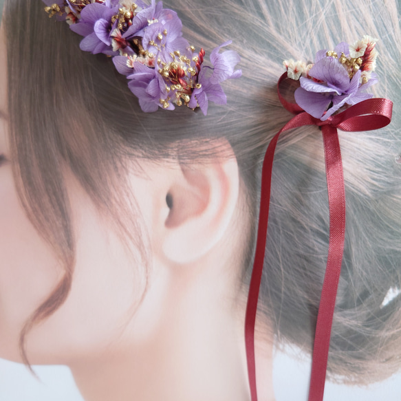 ＦｌｏｗｅｒＴｉａｒａ江戸紫色【ヘアーコームM・L】オプション色々 5枚目の画像