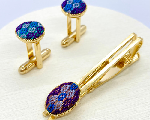 手織り佐賀錦 カフス ネクタイピン ギフトセット 天の川 タイピン