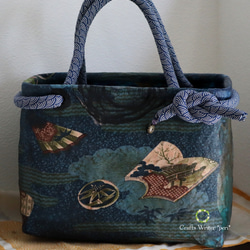 ☆一閑張り大島紬かごバッグ♡大人シック♡ かごバッグ 工芸作家 *peri