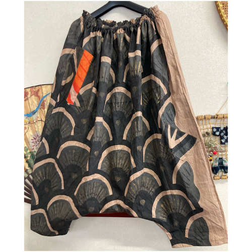 【絶品】 鯉のぼり(木綿)の柿渋染めサルエルパンツ ロング 古布リメイク パンツ