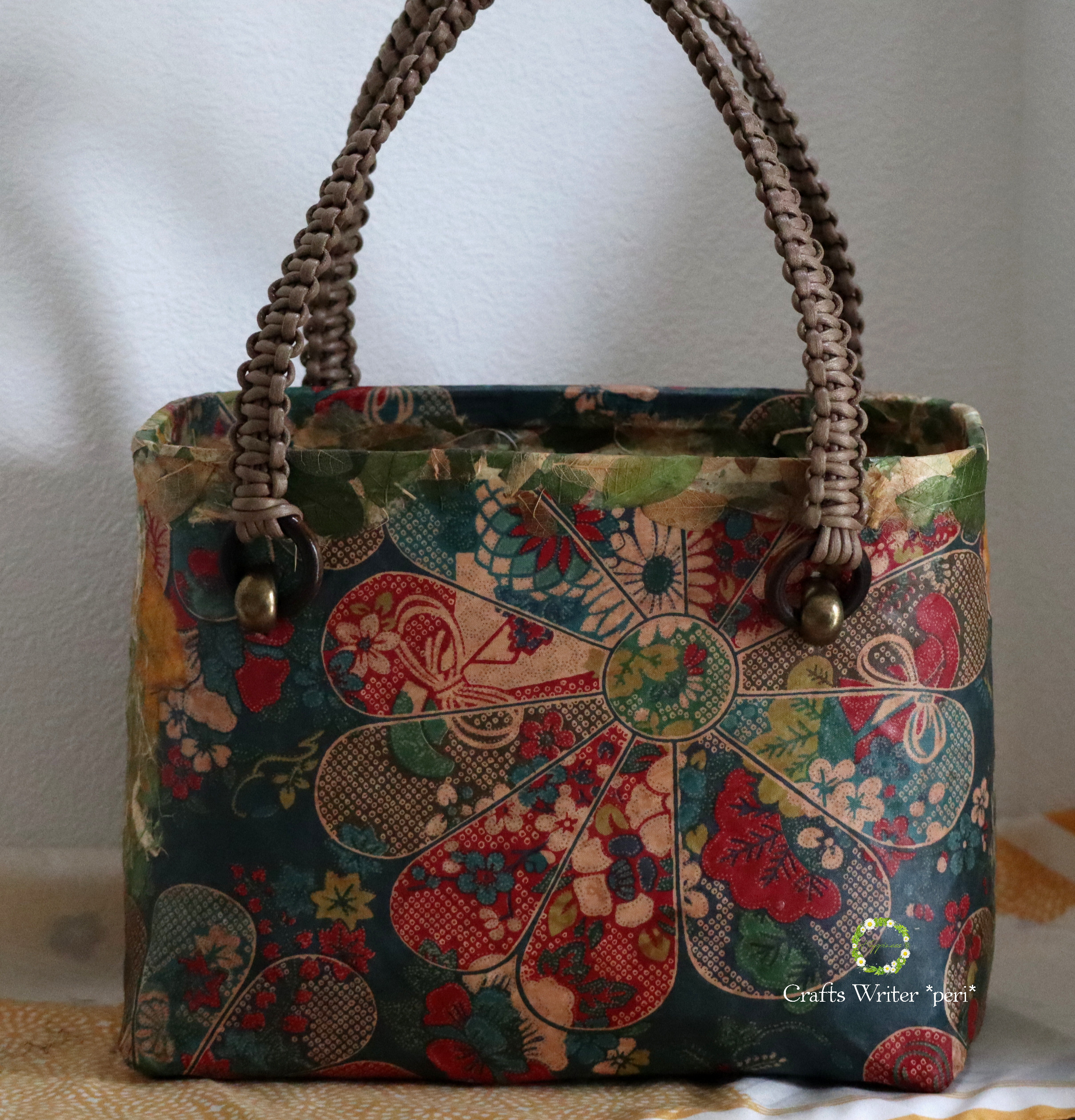 ☆一閑張りバッグ＊華やかフラワー＊グリーン☆