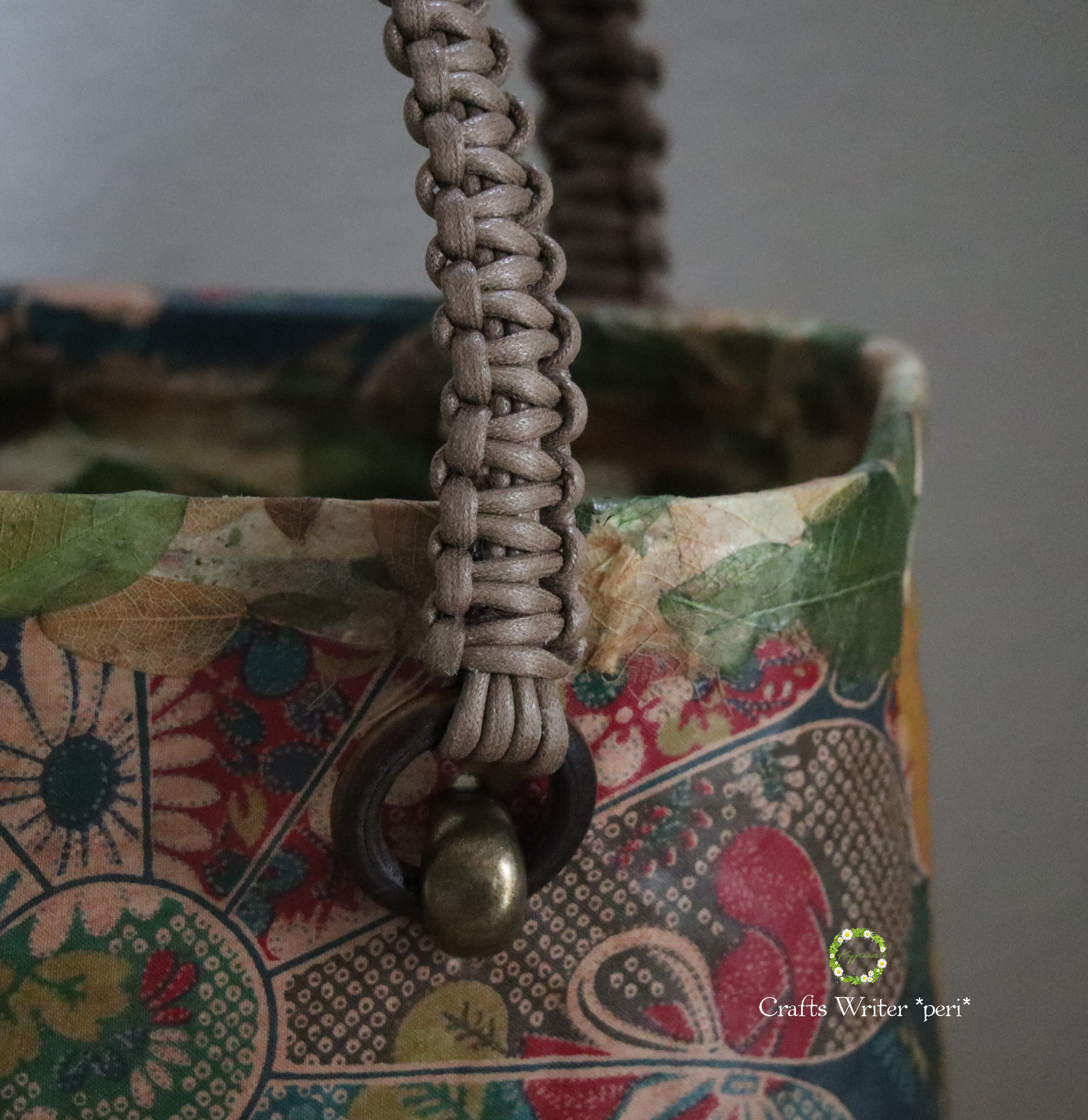 ☆一閑張りバッグ＊華やかフラワー＊グリーン☆