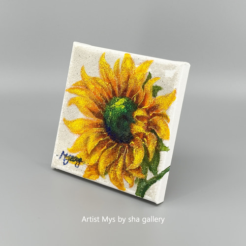 花柄アクリル絵画 大きめF10号キャンバス＊植物　インテリア　原画 原画 アクリル画 キャンバスアート｜ひまわりの絵｜15cm×15cm