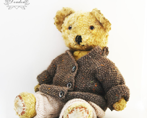 ドイツ ヴィンテージ 手編みのお洋服のベア【sa674 ぬいぐるみ doudou