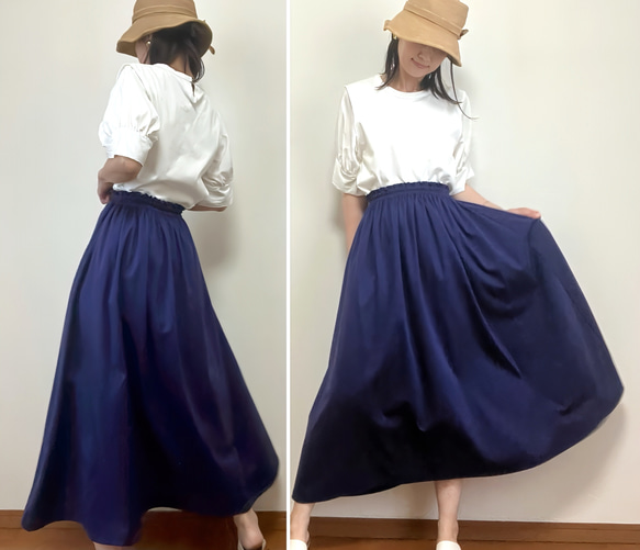 落ち着いたキレイ色【大人のブルー】上品な光沢/接触冷感 UVカット【受注製作★W55〜90cm対応】ギャザースカート 3枚目の画像