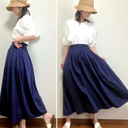 落ち着いたキレイ色【大人のブルー】上品な光沢/接触冷感 UVカット【受注製作★W55〜90cm対応】ギャザースカート 2枚目の画像