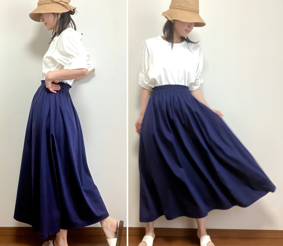 落ち着いたキレイ色【大人のブルー】上品な光沢/接触冷感 UVカット【受注製作★W55〜90cm対応】ギャザースカート 2枚目の画像