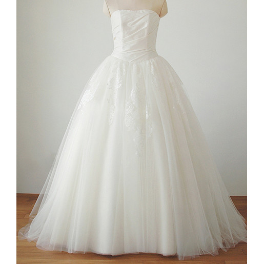 ウエディングドレス シルクタフタ＆リバーレース付きチュールスカート 13号 日本製 Z013