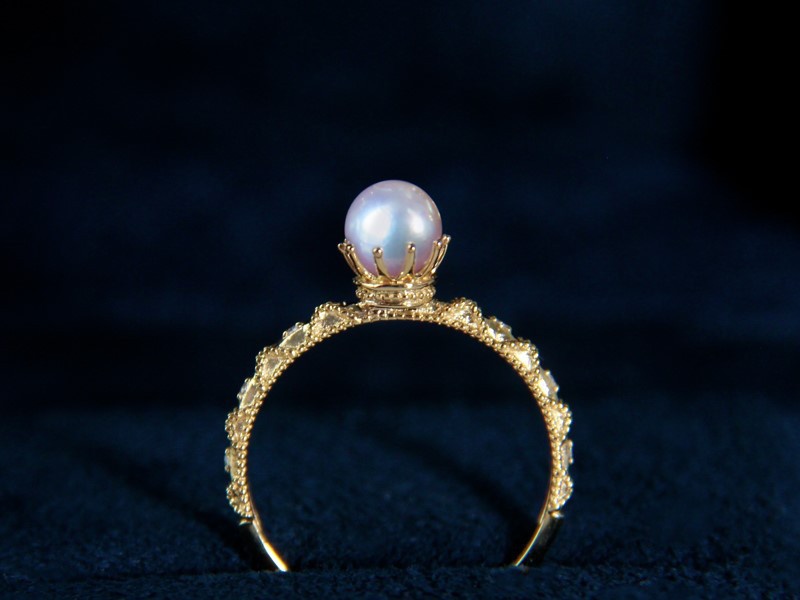 【La Corser】日本製アコヤ真珠リング 5-5.5mm レーススタイル 18Kゴールド 中空デザイン 天空の丸真珠