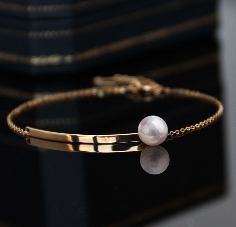 【La Corser】日本製アコヤ真珠ブレスレット 5.5-6.5mm ワンラインデザイン 18Kゴールド 調節可能ブレスレット