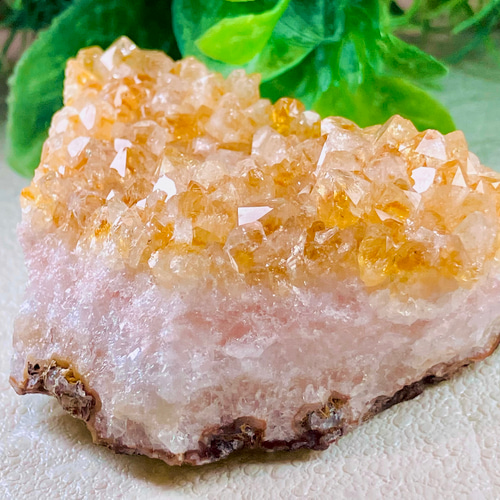 天然石 シトリン 原石 クラスター母岩付き スィーツシトリンクォーツ
