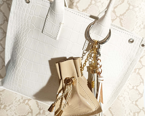 ミニ巾着バッグチャーム/キーホルダー/イヤホンケース【ベージュ