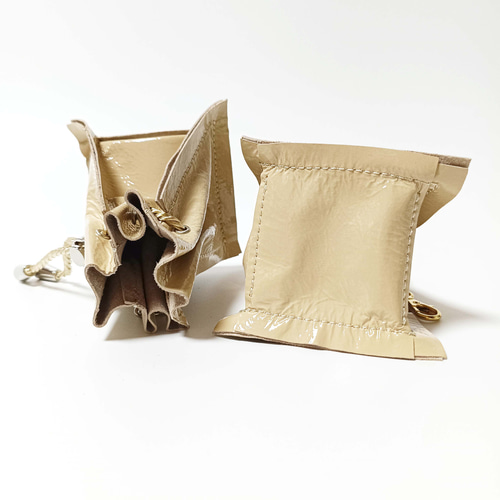 ミニ巾着バッグチャーム/キーホルダー/イヤホンケース【ベージュ