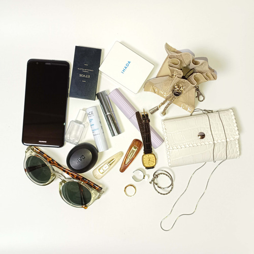 ミニ巾着バッグチャーム/キーホルダー/イヤホンケース【ベージュ