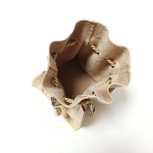 ミニ巾着バッグチャーム/キーホルダー/イヤホンケース【ベージュ