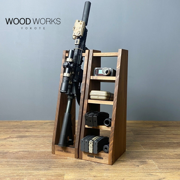 その他 woodworks WOODWORKS ガンラック ／ライフルスタンド1丁掛+マガジンラックセット