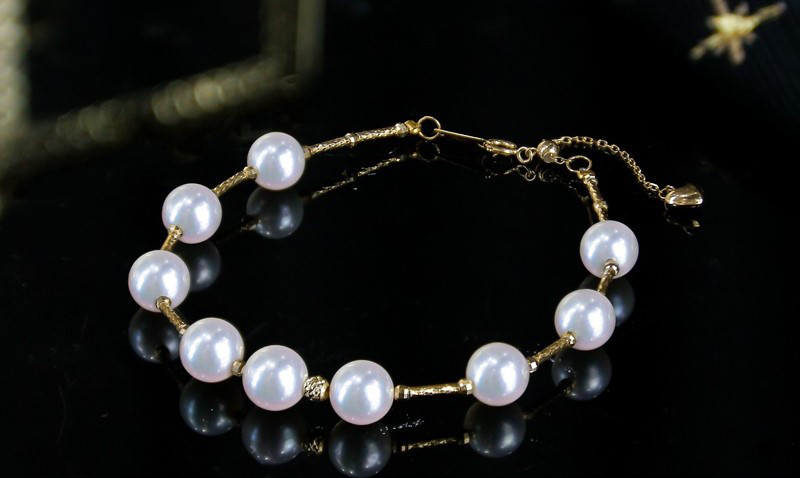 【La Corser】Zhilan セット 日本製 7-7.5mm アコヤ 天然海水真珠ブレスレット 18K ゴールド 星空デザ