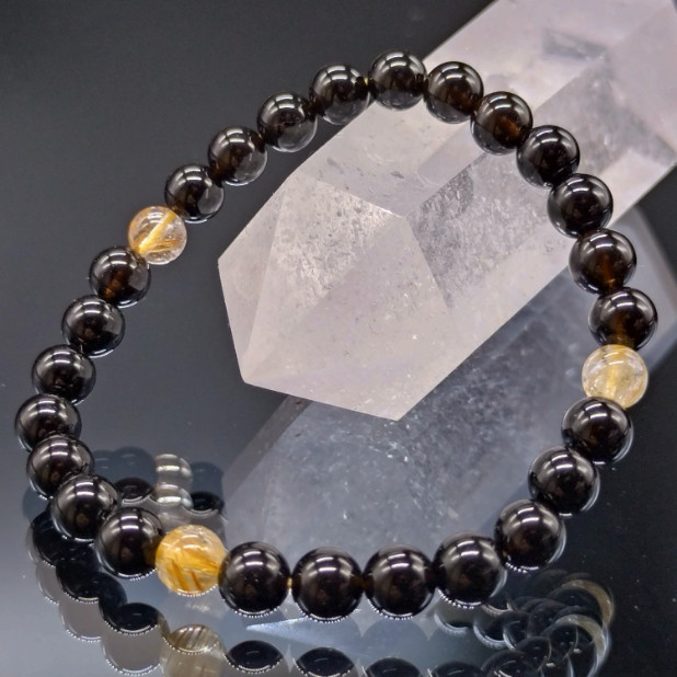 モリオン・ルチルクォーツ・6mm【高品質】ブレスレット