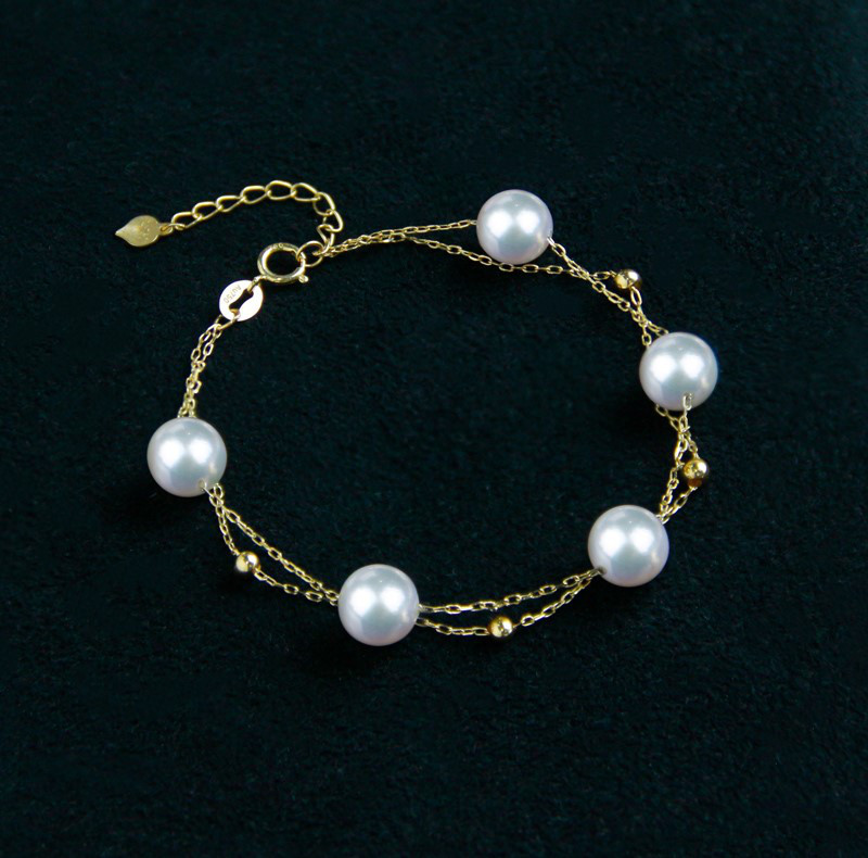 【La Corser】日本製 5.5-7mm アコヤ海水真珠 ベビーブレス 小粒ゴールドビーンズブレスレット 18Kゴールドブレ