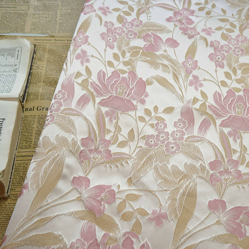 長さ1m ジャガード生地 大判 花柄 浮彫杏色ピンク 韓国風 綺麗上品 布