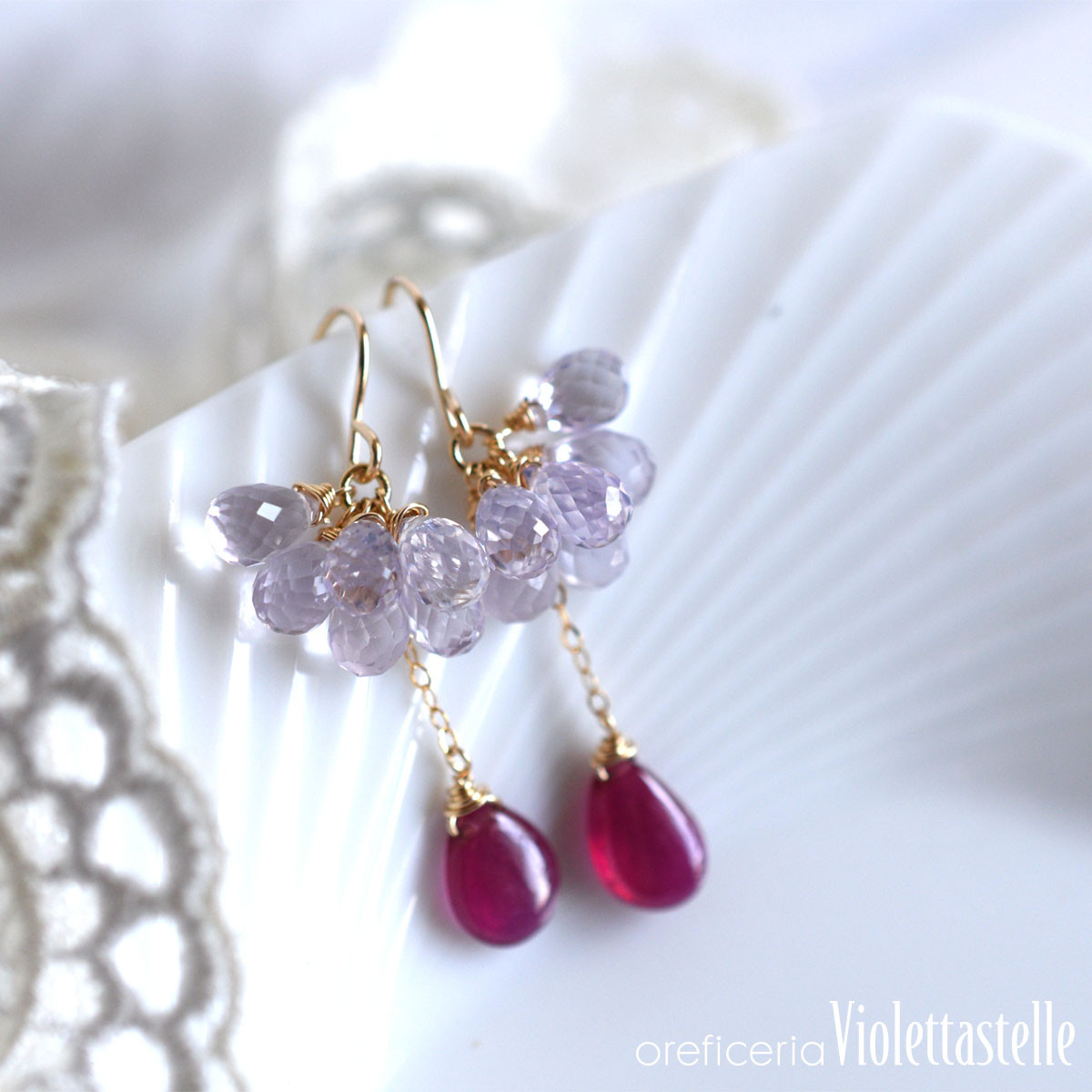 14kgf スコロライトとルビーのピアス02