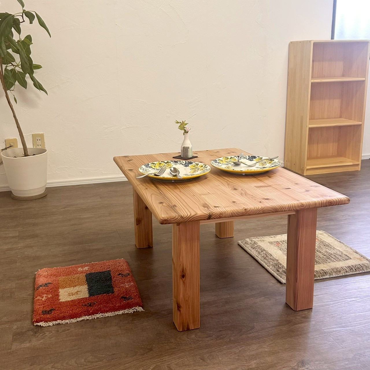 【みんなが安心して使える＊角が丸い四角いちゃぶ台】国産杉　座卓　ローテーブル　キッズテーブル【サイズ・カラーオーダー可】