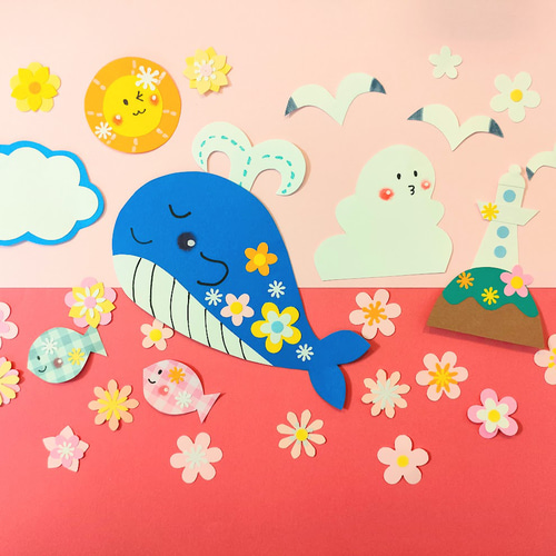 画用紙 クジラ 魚 花 ラミネート可 色紙 壁面 アルバム 飾り 施設