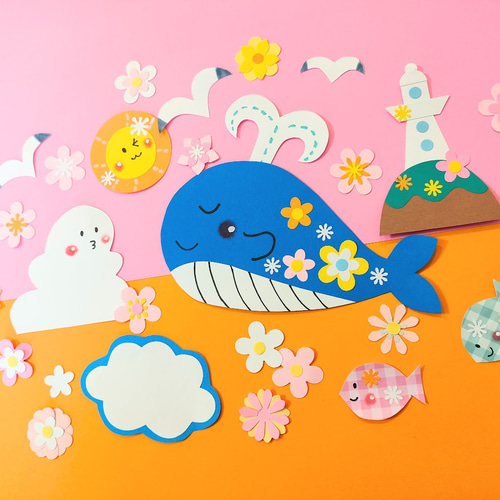 画用紙 クジラ 魚 花 ラミネート可 色紙 壁面 アルバム 飾り 施設