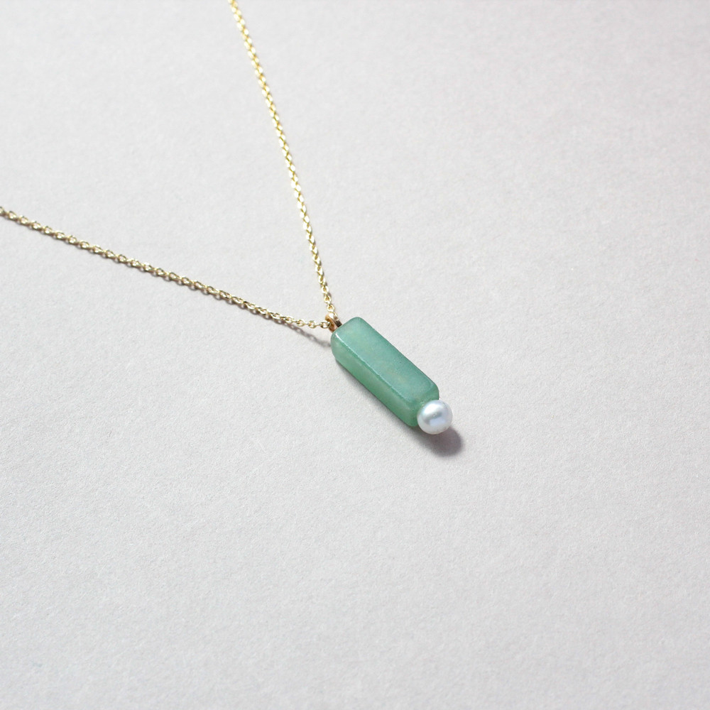 【天然石】グリーンアベンチュリン×淡水パールネックレス　K14GF　N1661