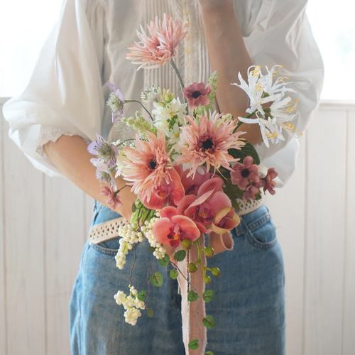 テラコッタ　ブラウン　胡蝶蘭　アーティフィシャルフラワー　ウェディングブーケ造花 c899ba4c86d187c3ed0fbd3be1d12a